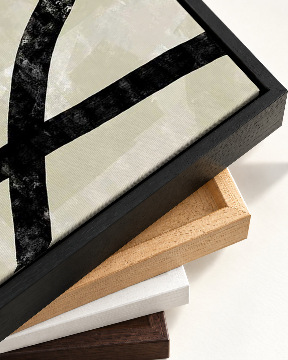 Neutral Curved Abstract Lines Canvas Art — framed canvas corner and wrapped canvas detail