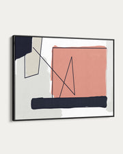 Framed abstract art with geometric shapes on a white background