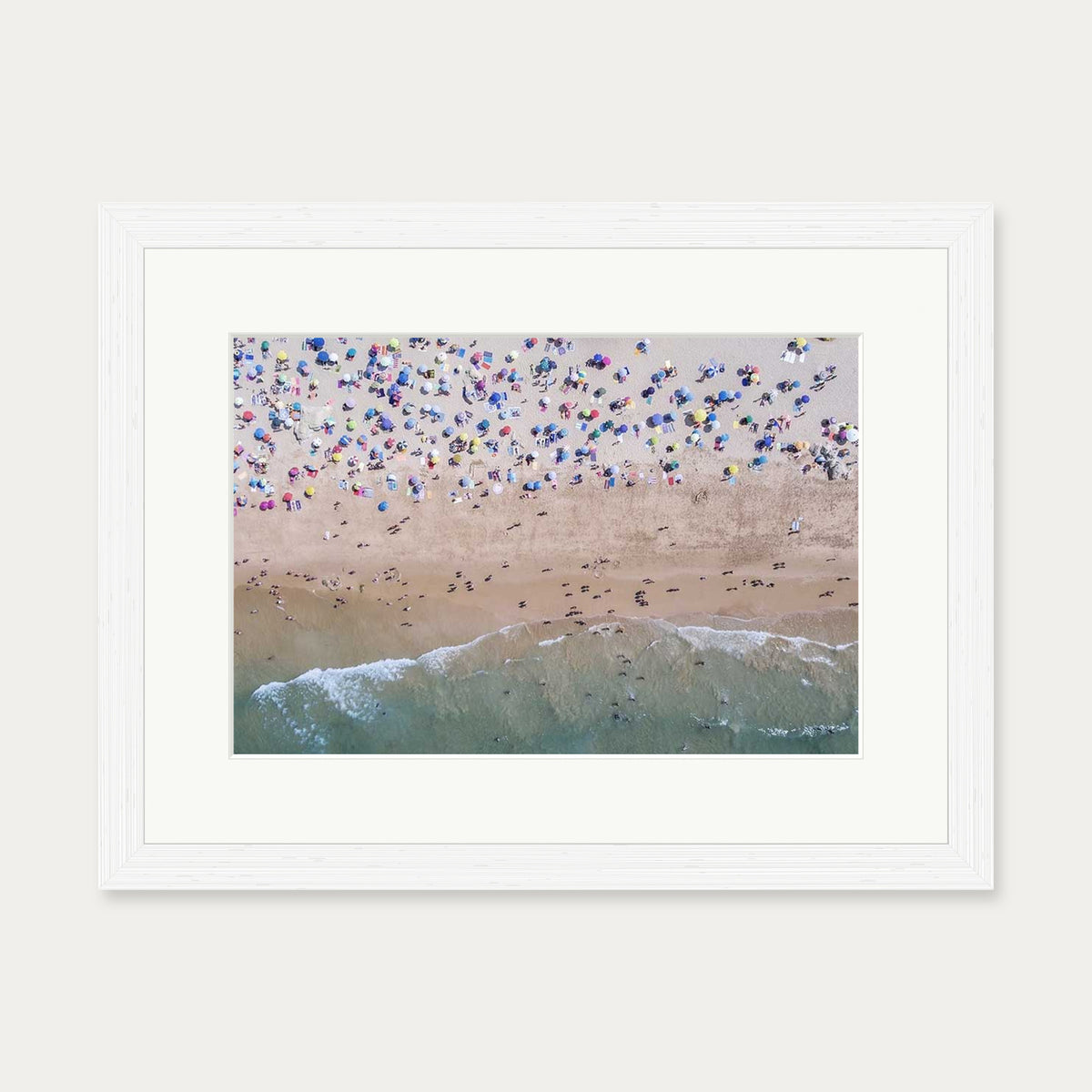 Crowded Beach Wall Art Print — 30 x 40 cm — White Frame