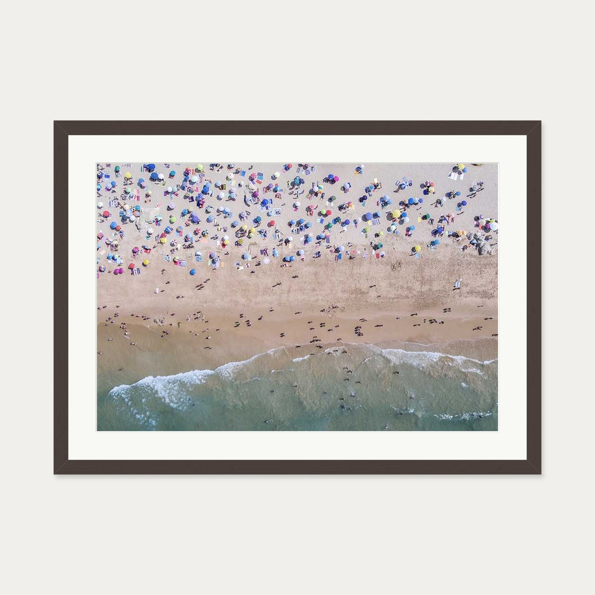 Crowded Beach Wall Art Print — 50 x 70 cm — Brown Frame