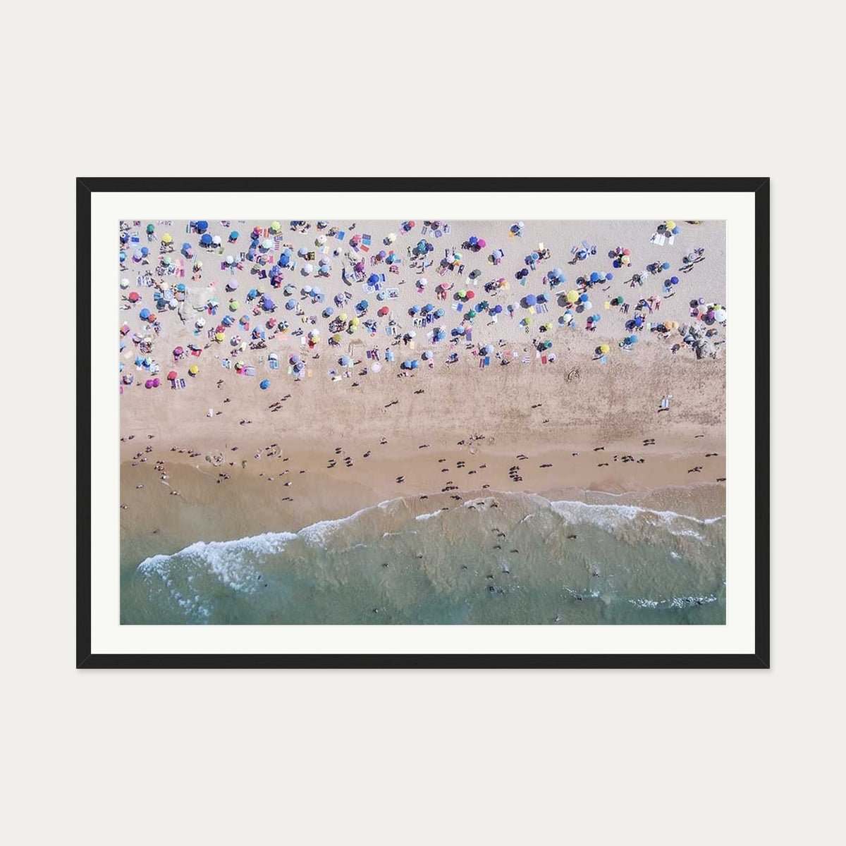 Crowded Beach Wall Art Print — 70 x 100 cm — Black Frame