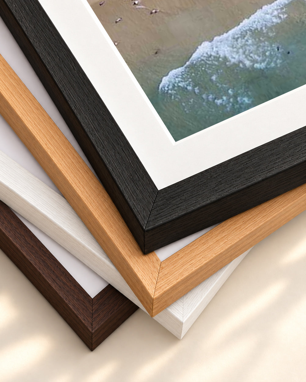Crowded Beach Wall Art Print — framed print corner with 5 cm mount and bevel