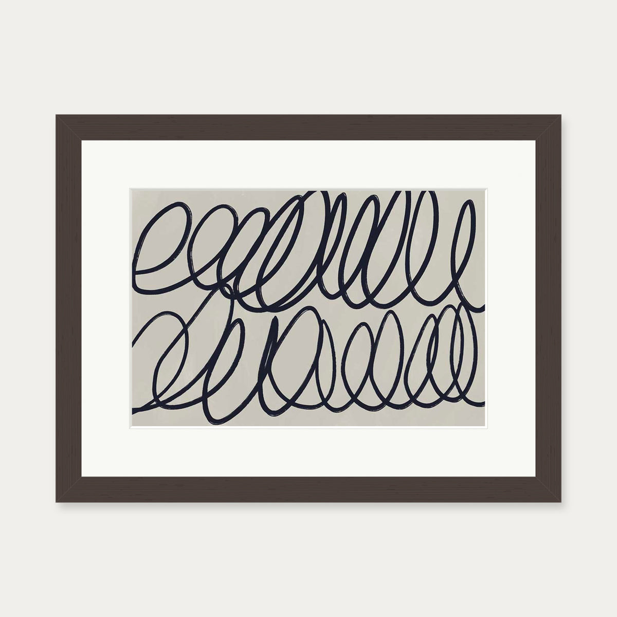 Curved Black Lines Art Print — 30 x 40 cm — Brown Frame