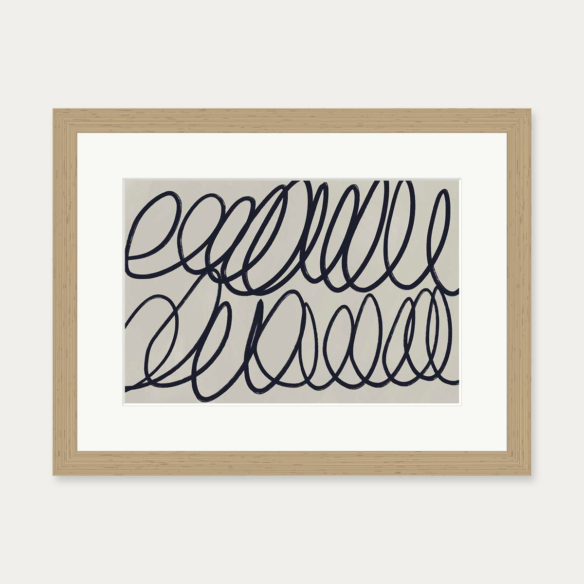 Curved Black Lines Art Print — 30 x 40 cm — Oak Frame