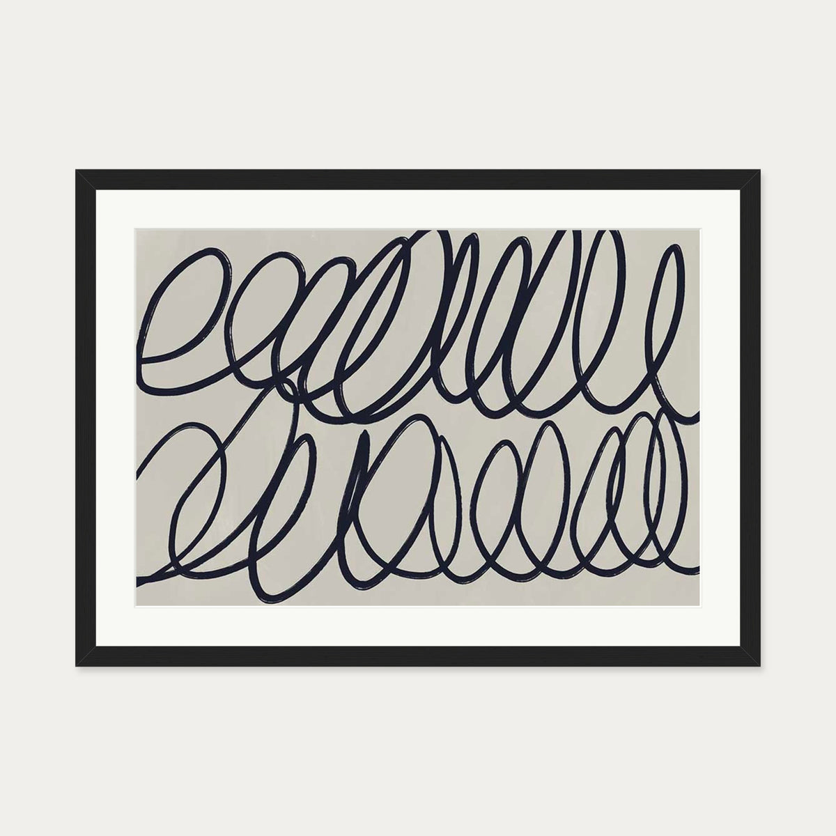 Curved Black Lines Art Print — 50 x 70 cm — Black Frame