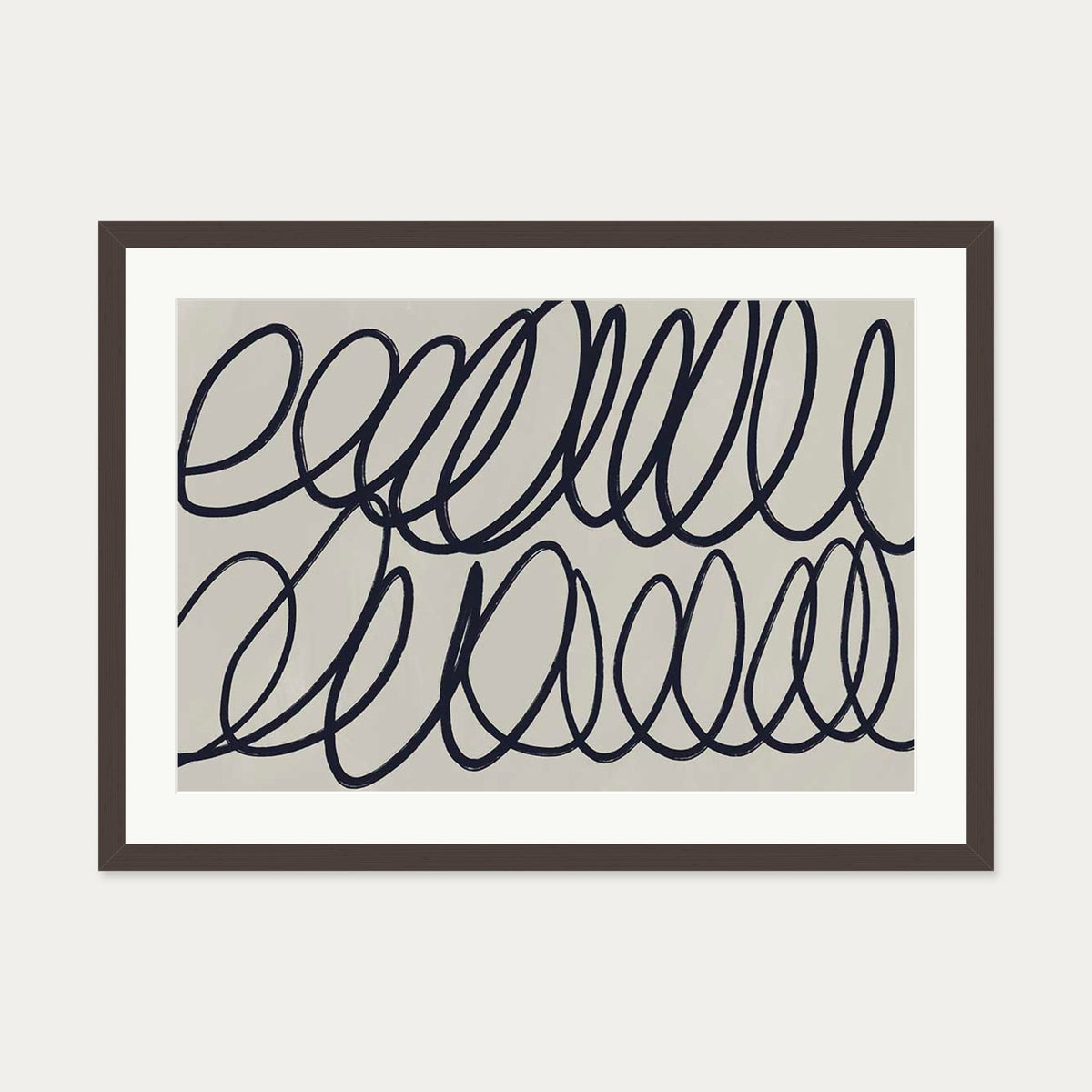 Curved Black Lines Art Print — 50 x 70 cm — Brown Frame