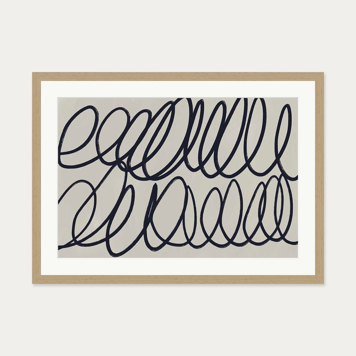 Curved Black Lines Art Print — 50 x 70 cm — Oak Frame