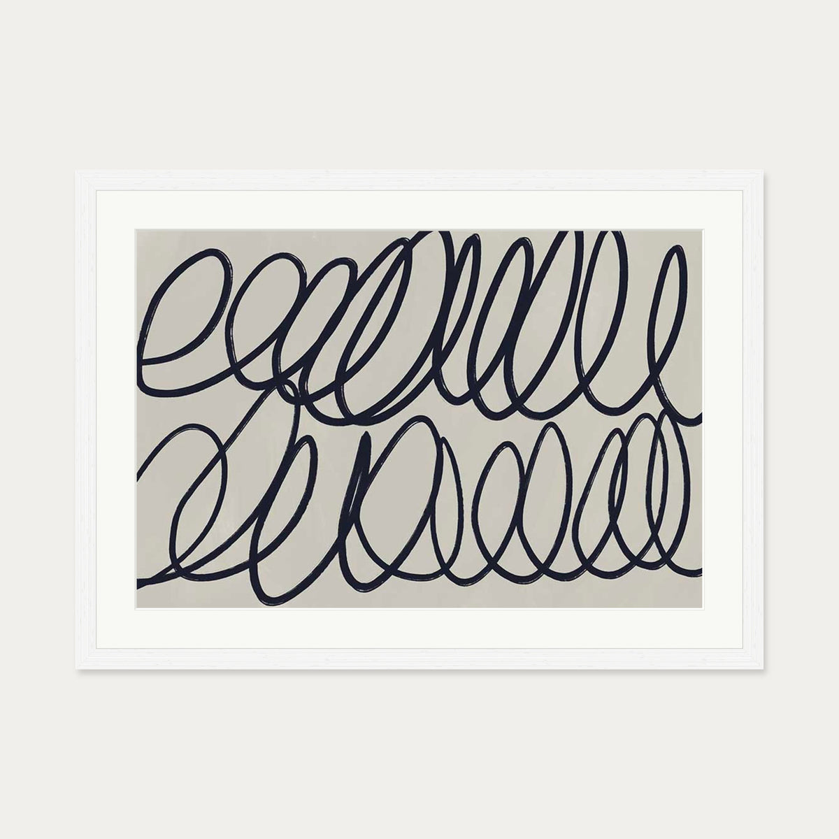 Curved Black Lines Art Print — 50 x 70 cm — White Frame