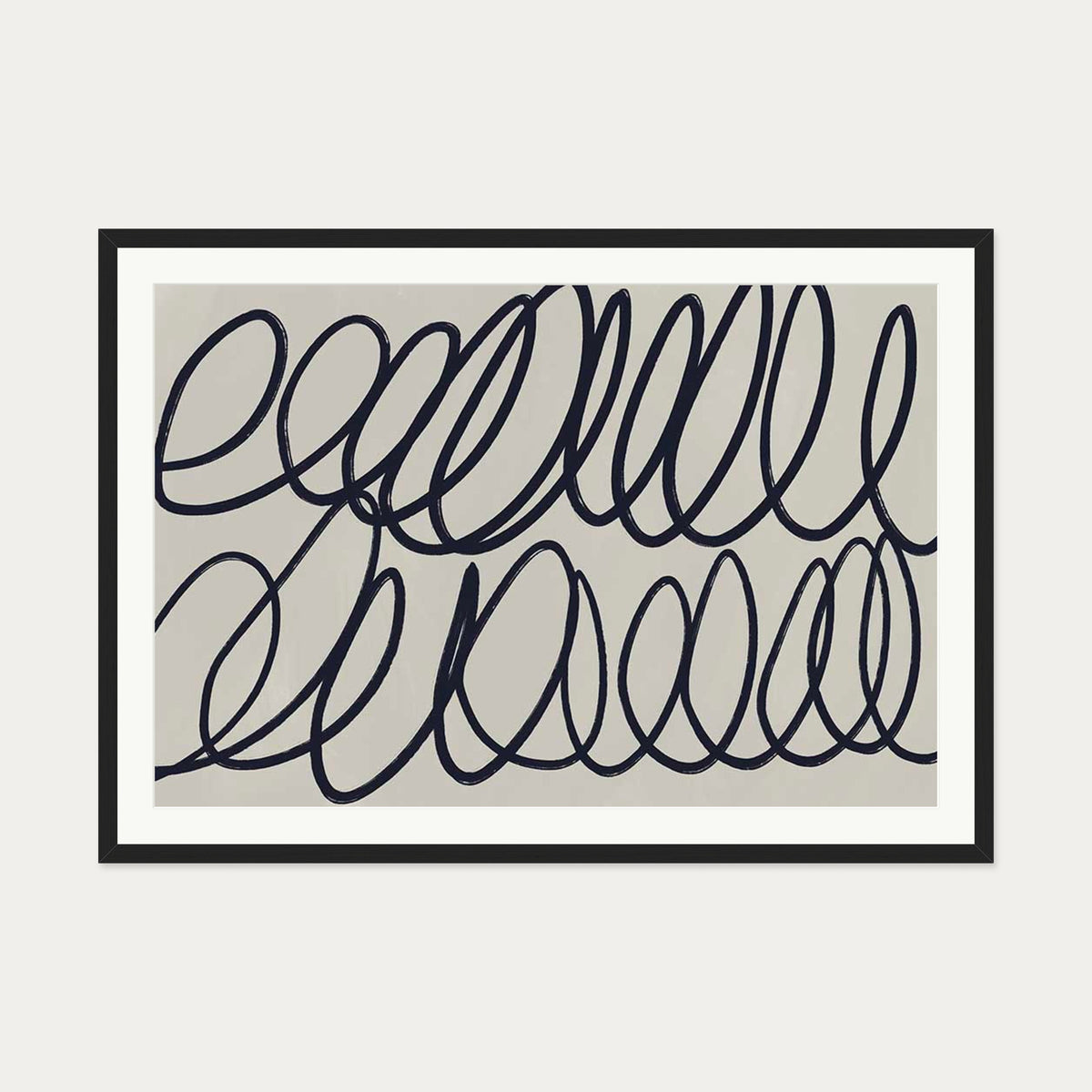 Curved Black Lines Art Print — 70 x 100 cm — Black Frame