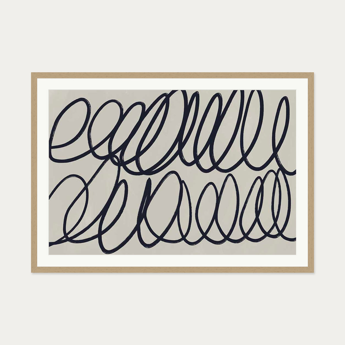 Curved Black Lines Art Print — 70 x 100 cm — Oak Frame
