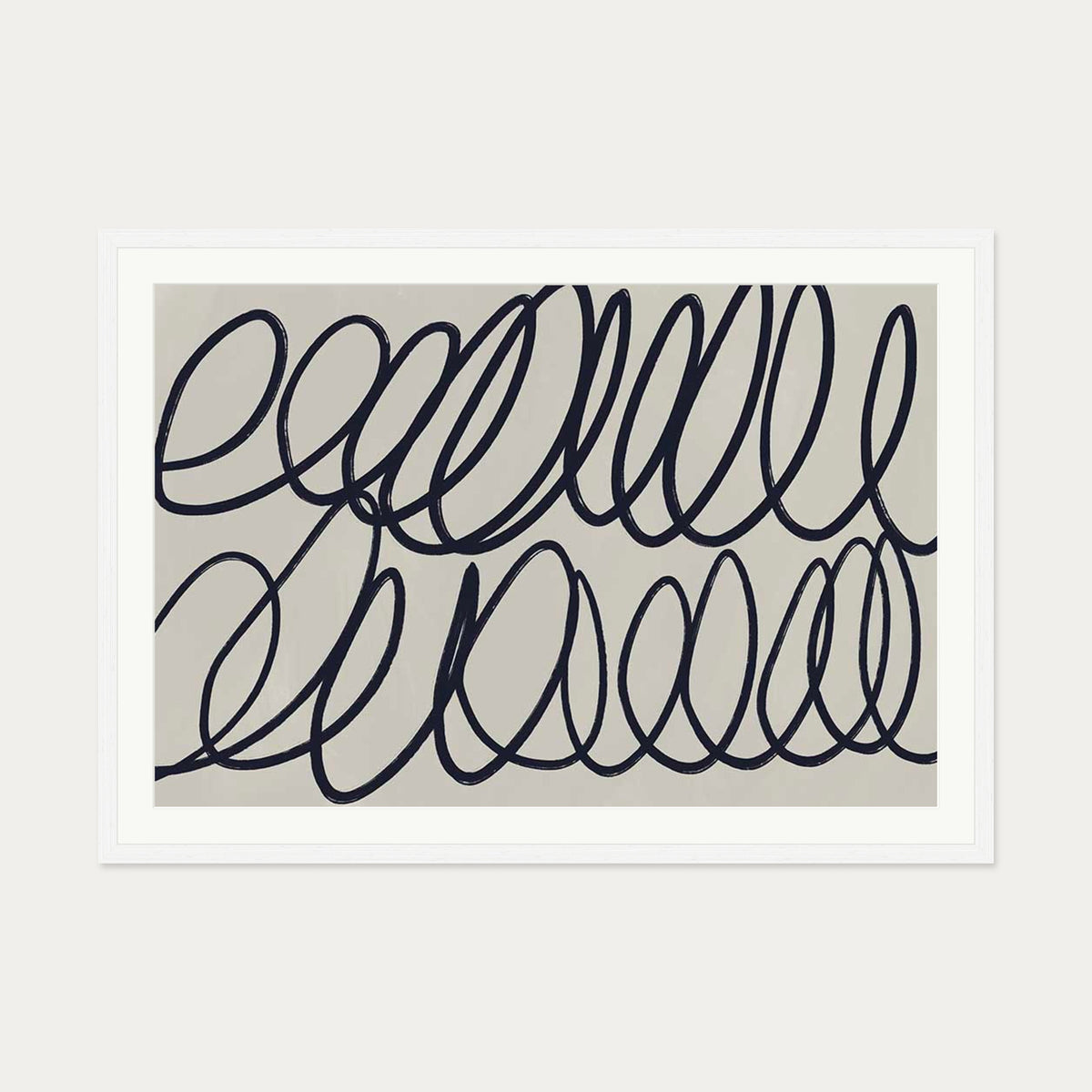 Curved Black Lines Art Print — 70 x 100 cm — White Frame