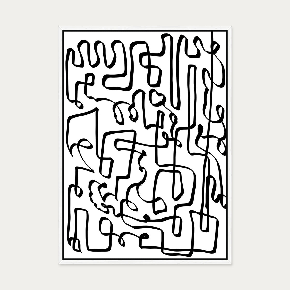 Curved Black Lines Canvas Art — 50 x 70 cm — White Frame