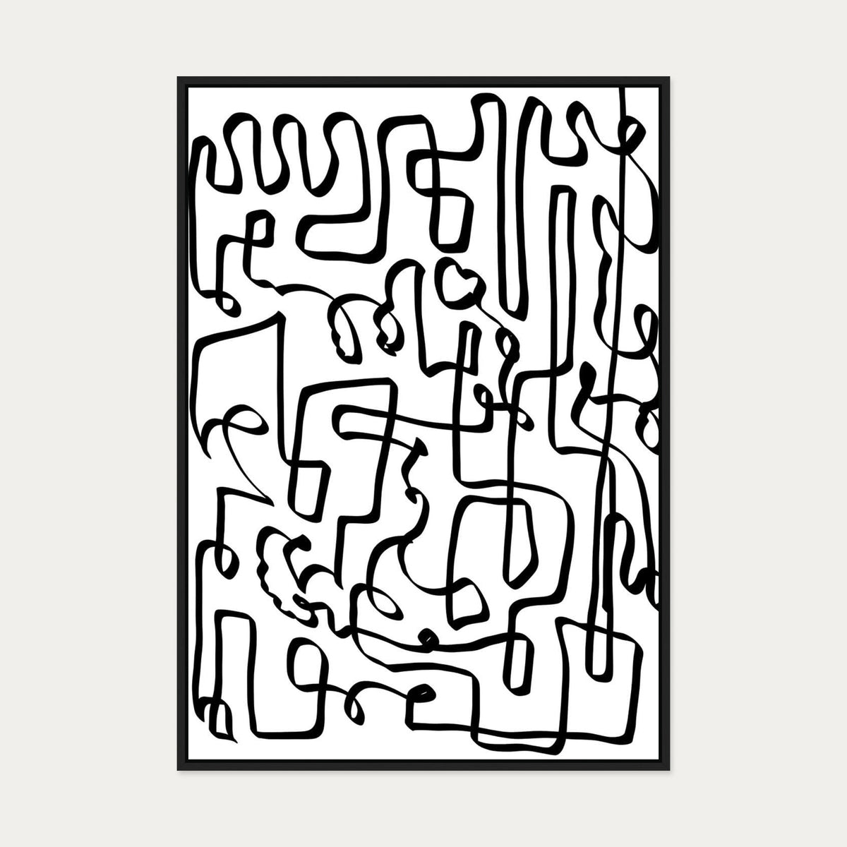 Curved Black Lines Canvas Art — 70 x 100 cm — Black Frame