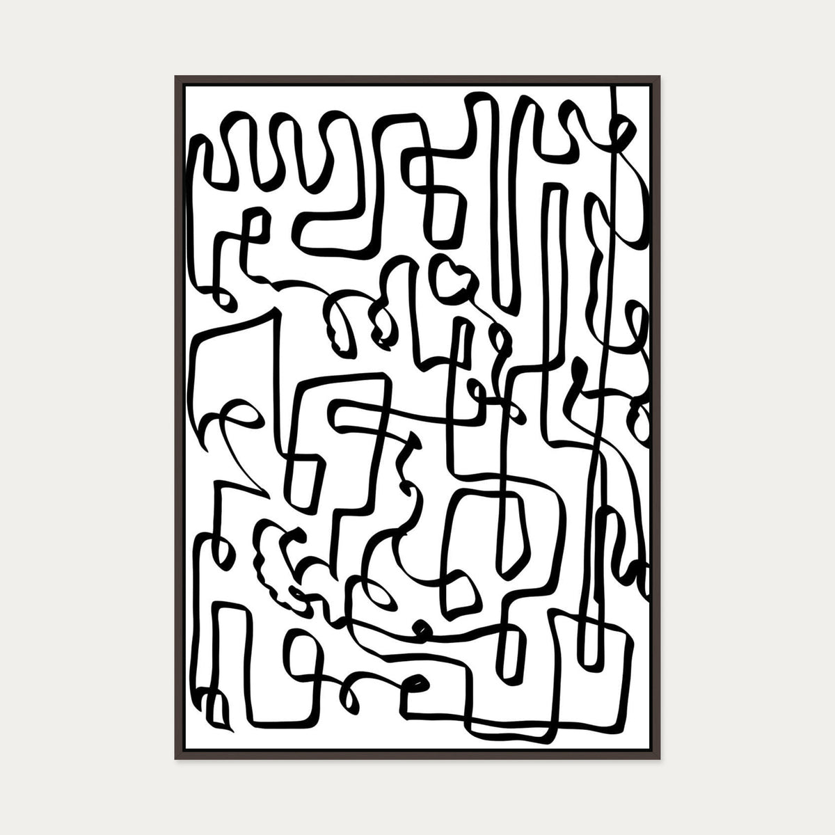Curved Black Lines Canvas Art — 70 x 100 cm — Brown Frame