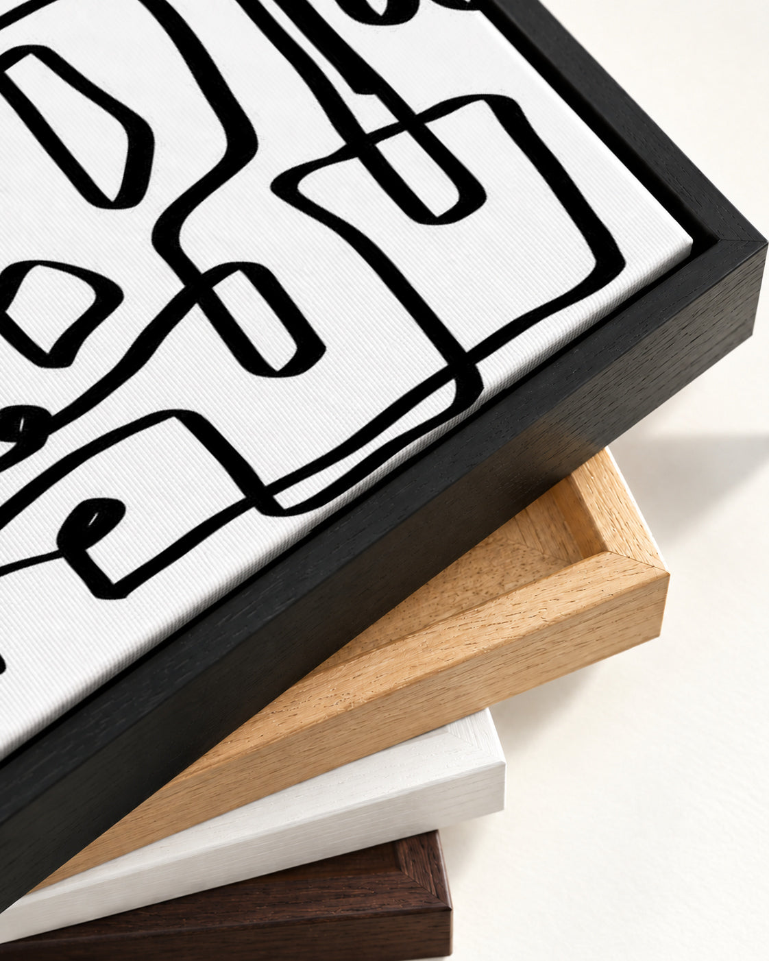 Curved Black Lines Canvas Art — framed canvas corner and wrapped canvas detail