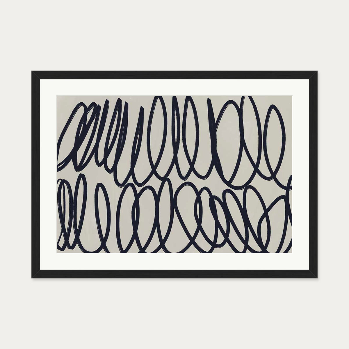 Curved Black Lines II Art Print — 50 x 70 cm — Black Frame