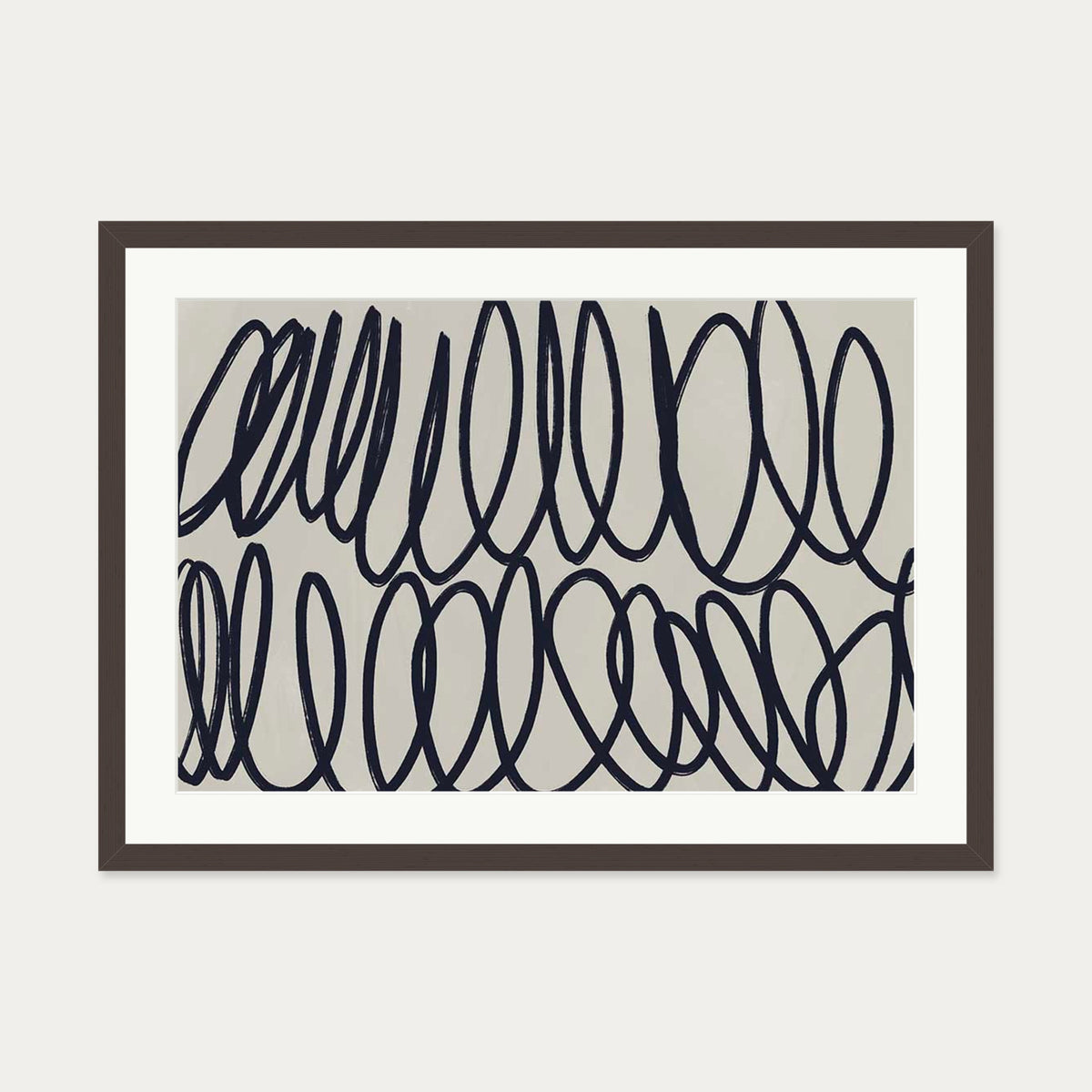 Curved Black Lines II Art Print — 50 x 70 cm — Brown Frame