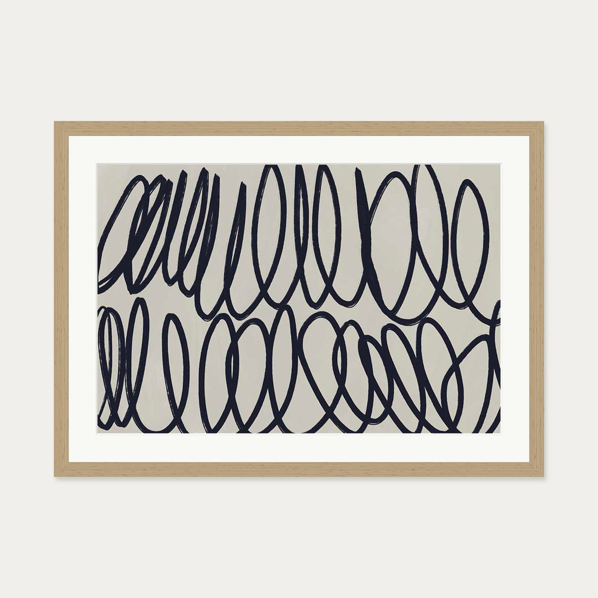 Curved Black Lines II Art Print — 50 x 70 cm — Oak Frame