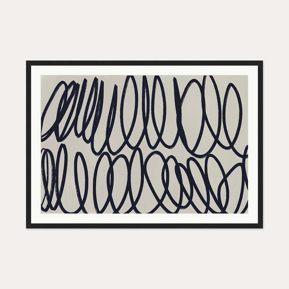 Curved Black Lines II Art Print — 70 x 100 cm — Black Frame
