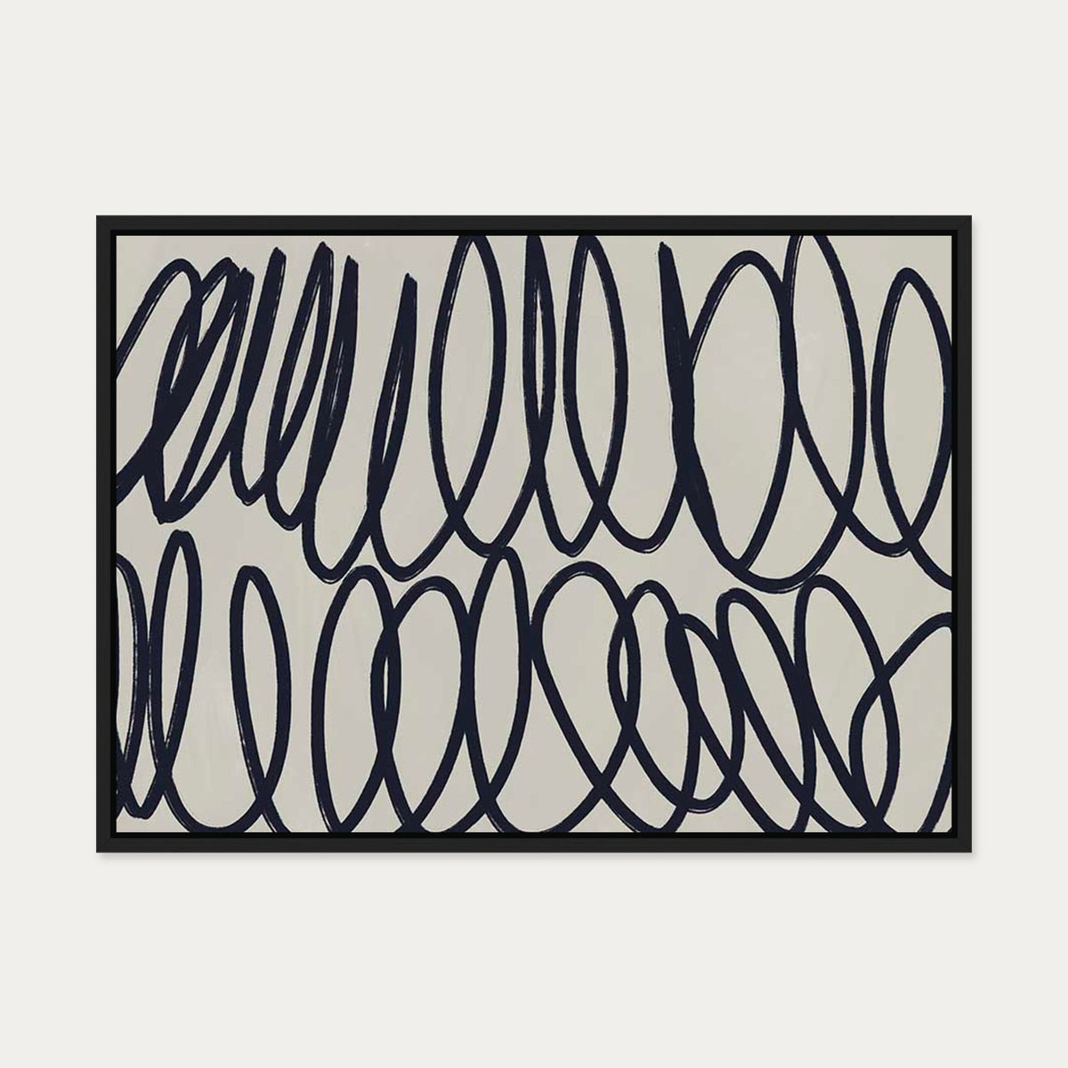 Curved Black Lines II Canvas Art — 50 x 70 cm — Black Frame