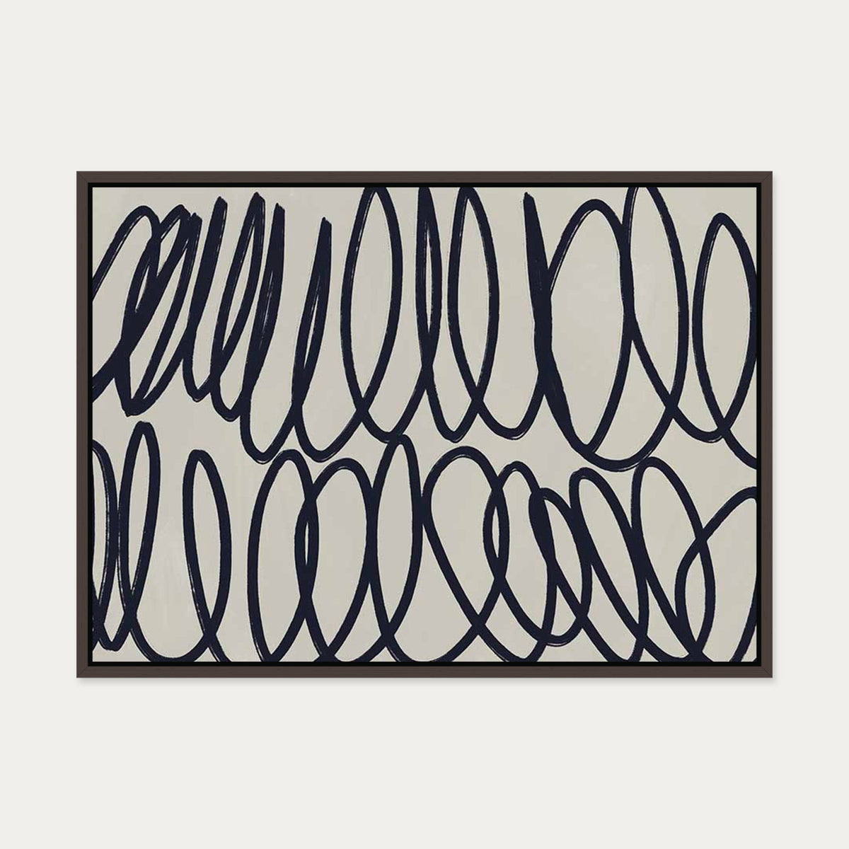 Curved Black Lines II Canvas Art — 50 x 70 cm — Brown Frame
