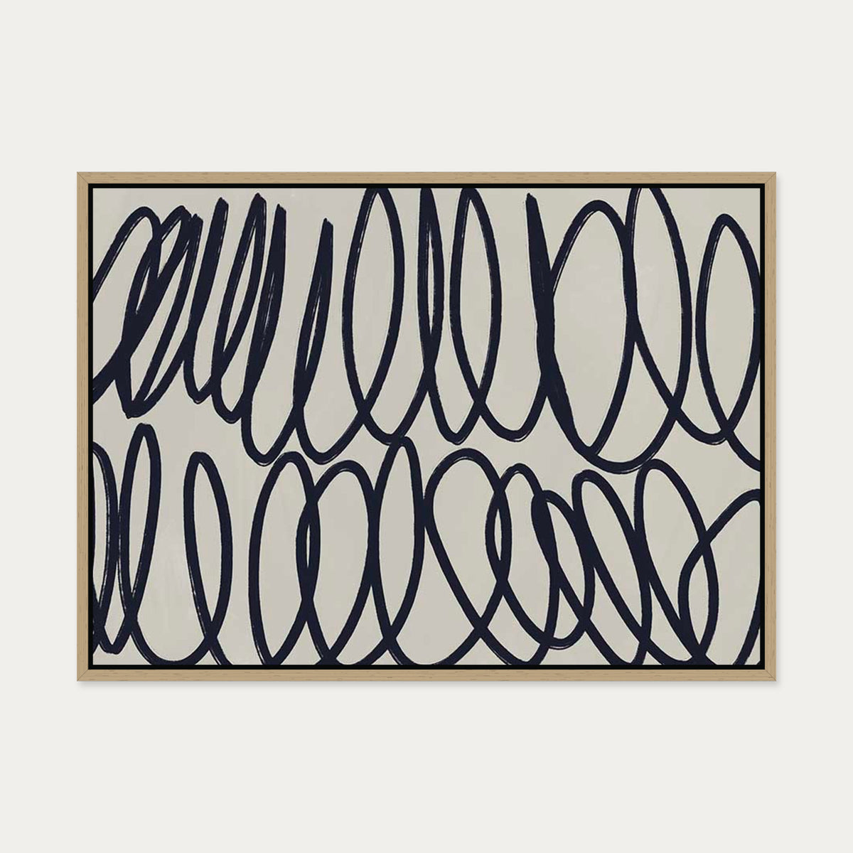 Curved Black Lines II Canvas Art — 50 x 70 cm — Oak Frame