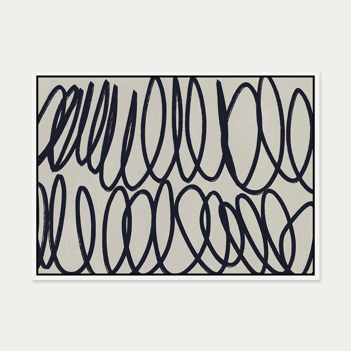 Curved Black Lines II Canvas Art — 50 x 70 cm — White Frame