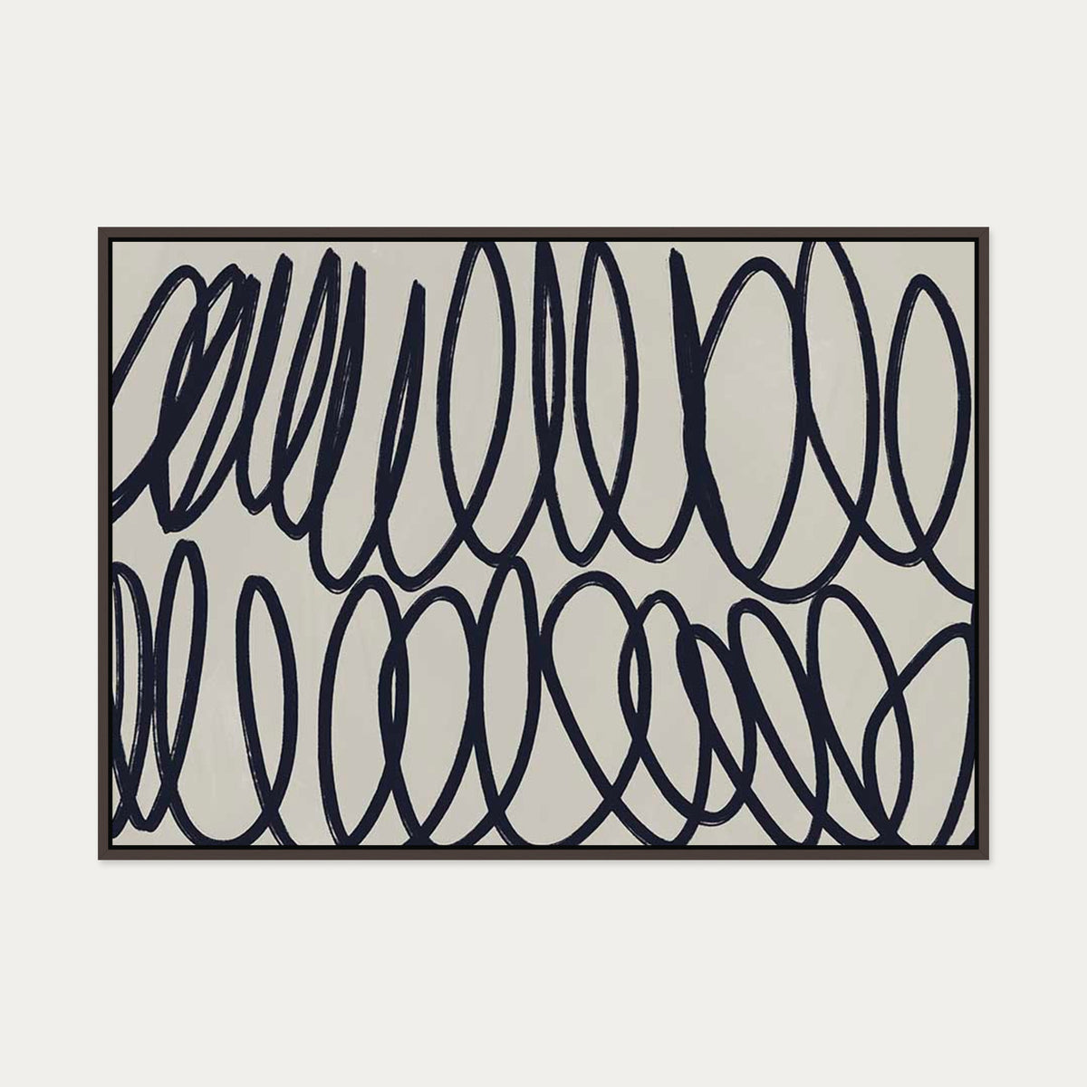 Curved Black Lines II Canvas Art — 70 x 100 cm — Brown Frame