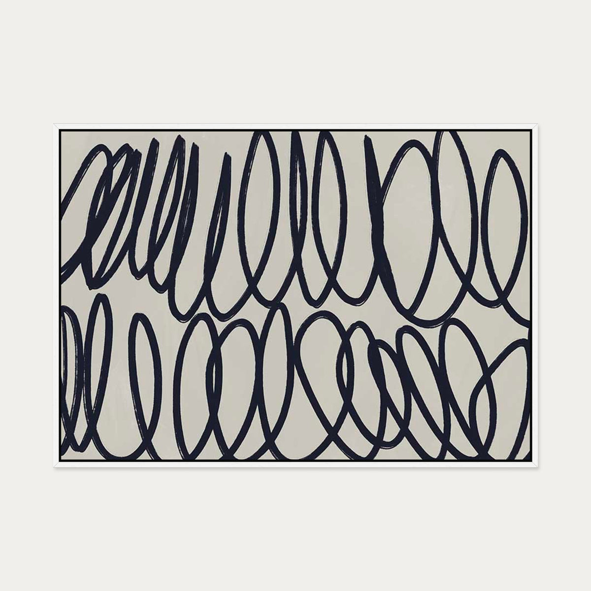 Curved Black Lines II Canvas Art — 70 x 100 cm — White Frame