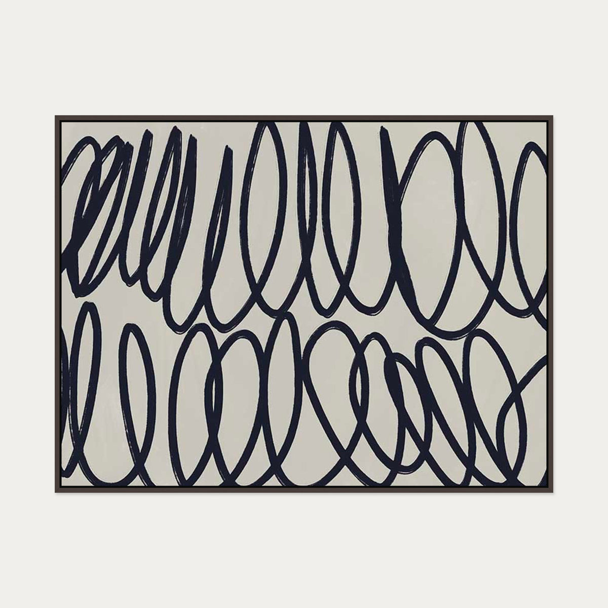 Curved Black Lines II Canvas Art — 90 x 120 cm — Brown Frame