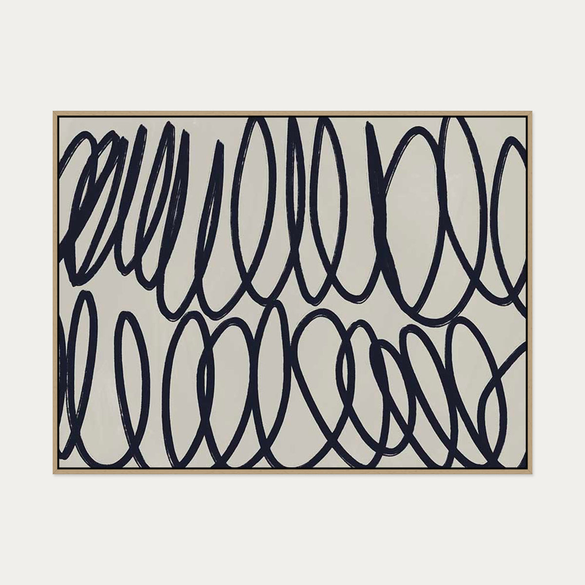 Curved Black Lines II Canvas Art — 90 x 120 cm — Oak Frame