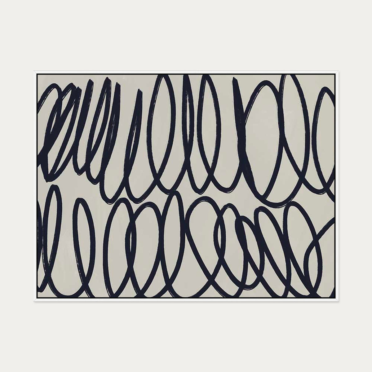 Curved Black Lines II Canvas Art — 90 x 120 cm — White Frame
