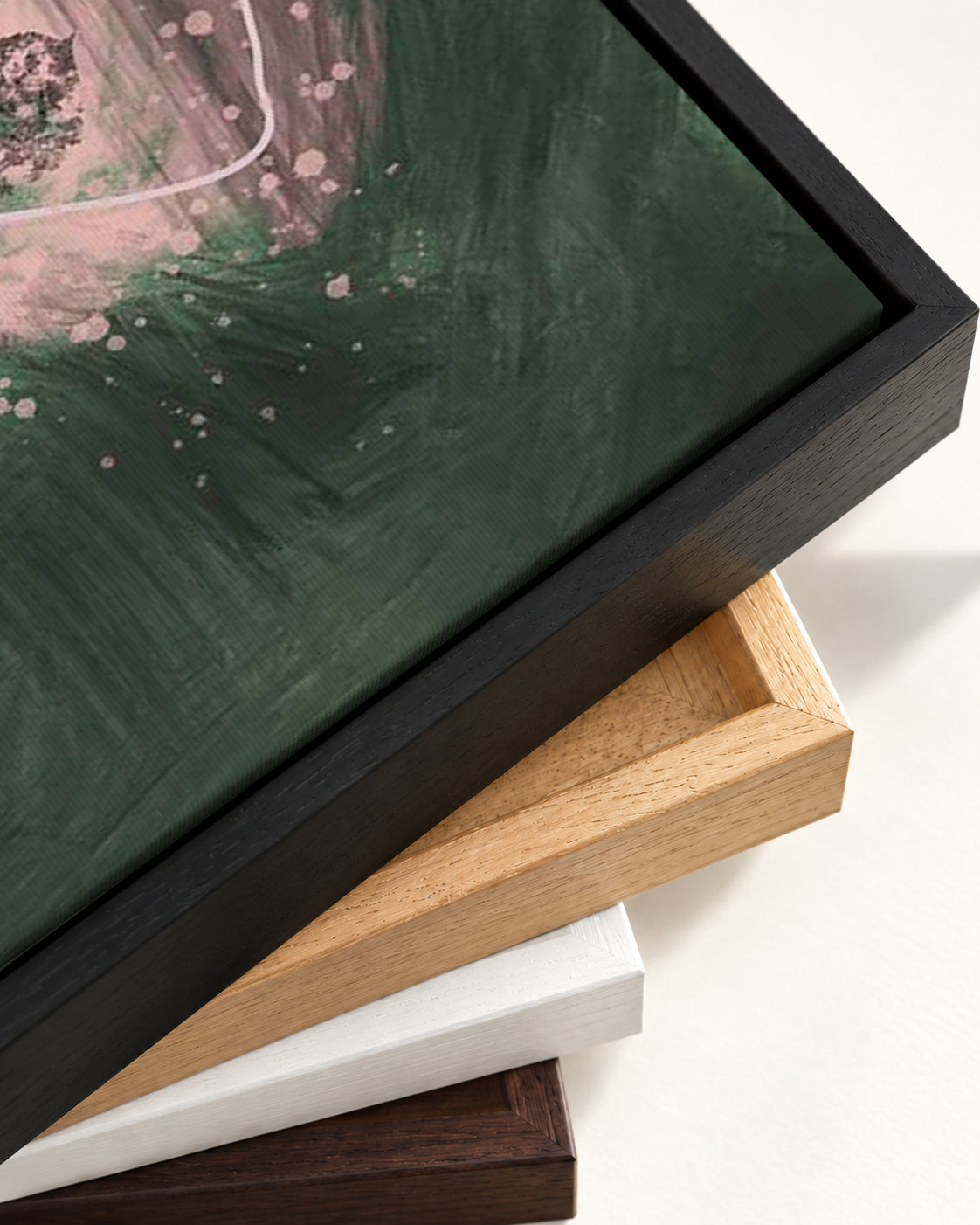 Dark Green Abstract Canvas Art — framed canvas corner and wrapped canvas detail