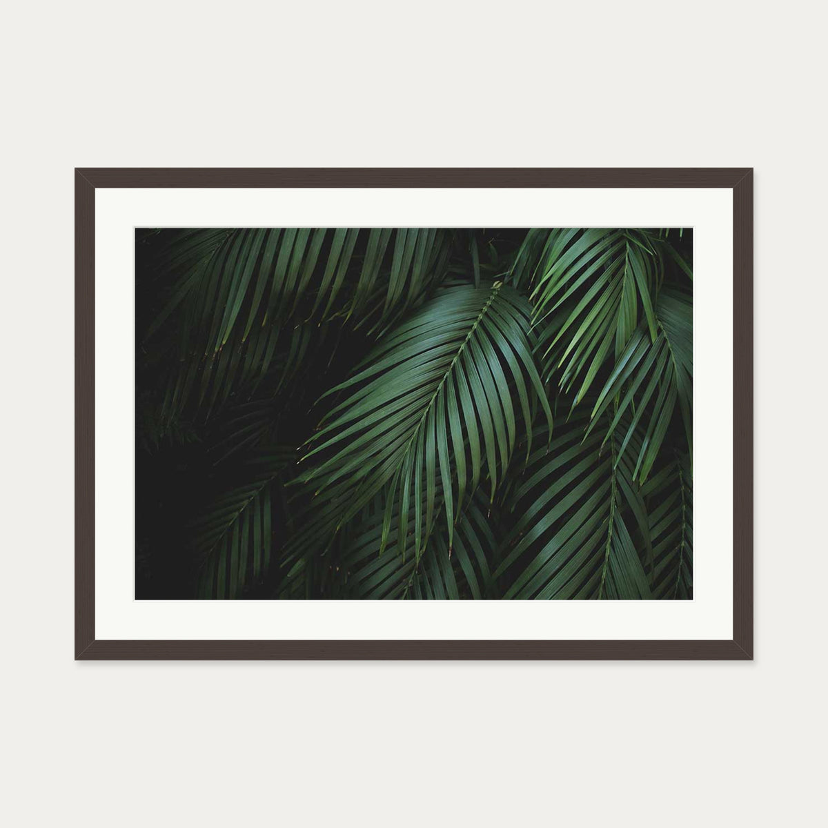 Dark Green Botanical Wall Art Print — 50 x 70 cm — Brown Frame