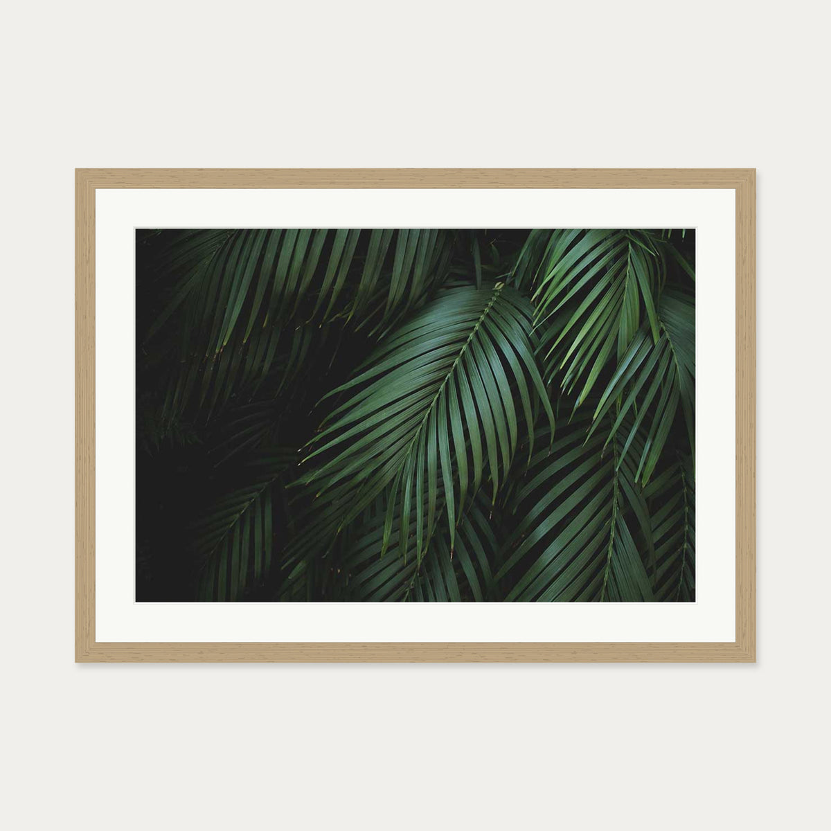 Dark Green Botanical Wall Art Print — 50 x 70 cm — Oak Frame