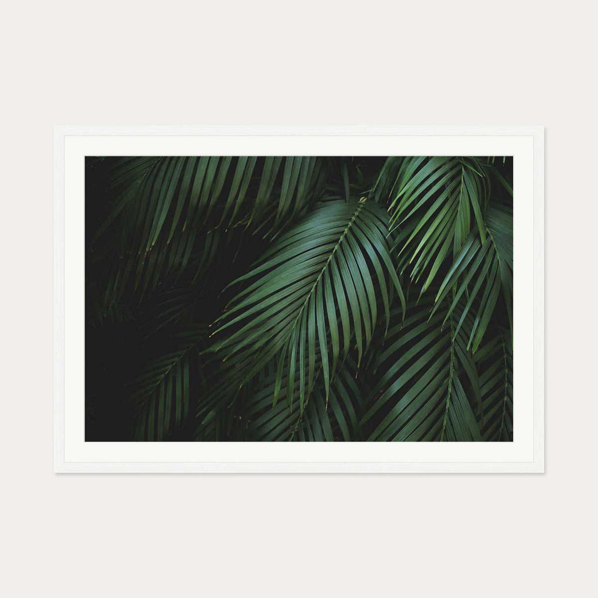 Dark Green Botanical Wall Art Print — 70 x 100 cm — White Frame