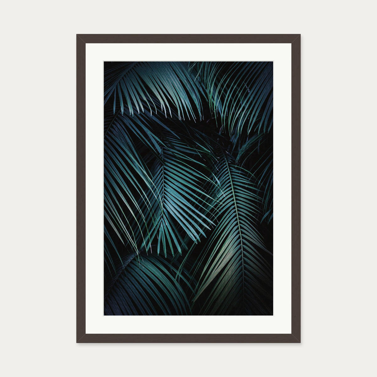 Dark Green Botanical Wall Art Print — 50 x 70 cm — Brown Frame