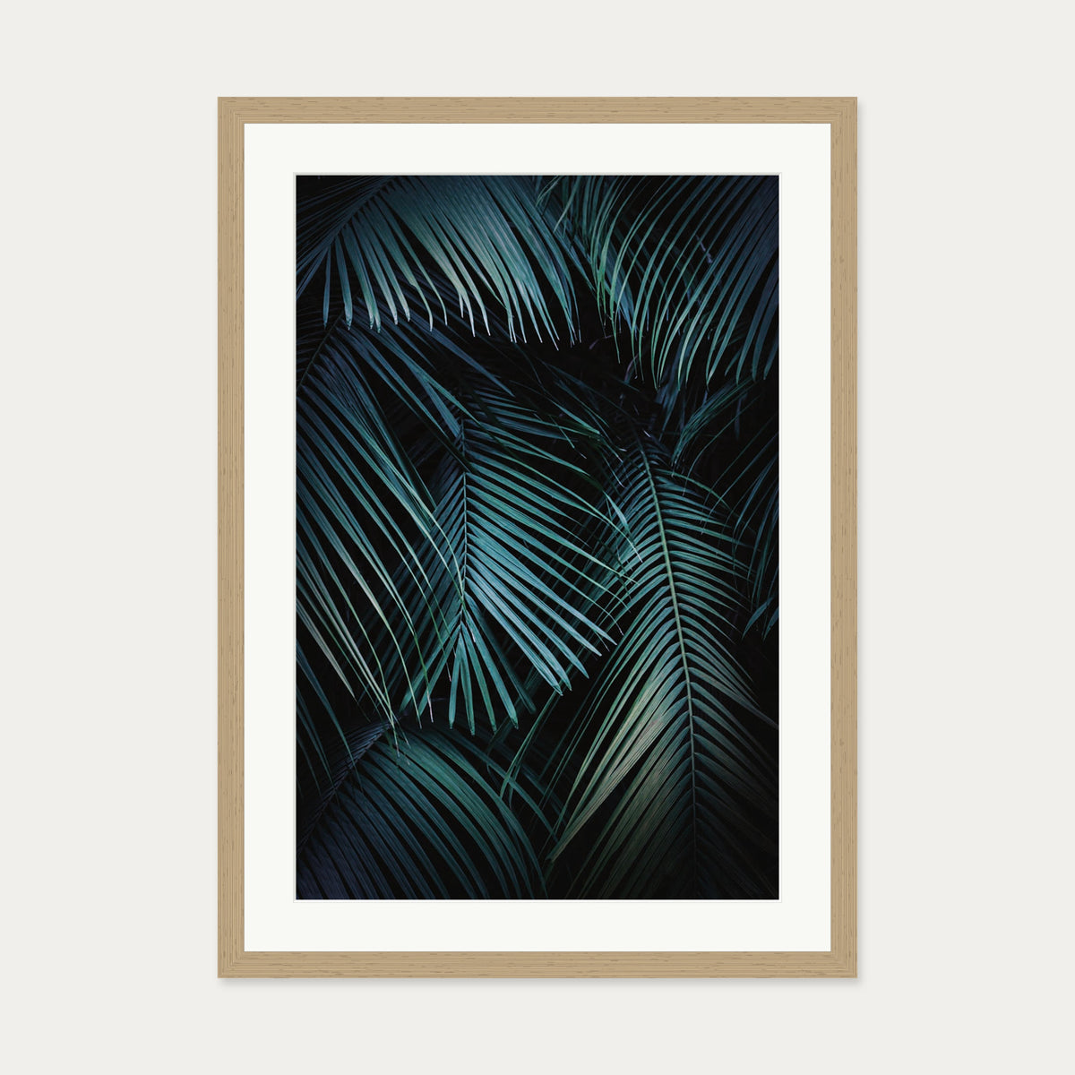 Dark Green Botanical Wall Art Print — 50 x 70 cm — Oak Frame