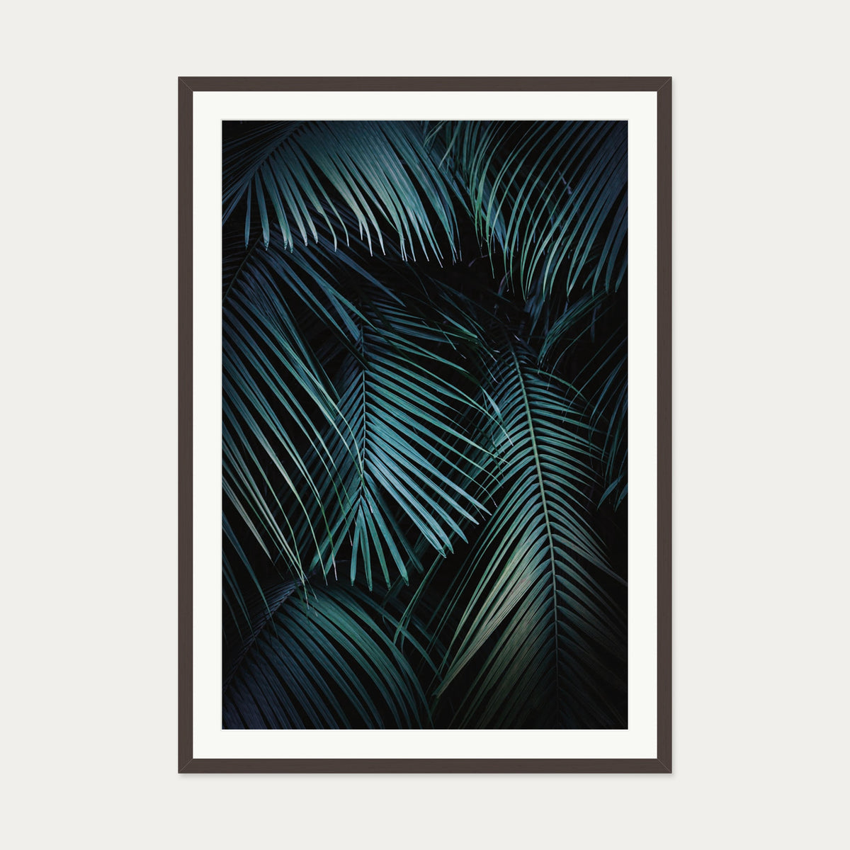 Dark Green Botanical Wall Art Print — 70 x 100 cm — Brown Frame