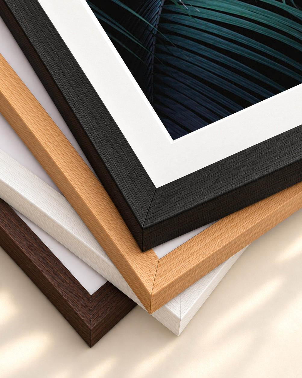 Dark Green Botanical Wall Art Print — framed print corner with 5 cm mount and bevel