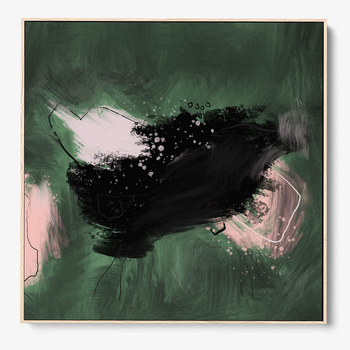 Dark Green Abstract Framed Canvas Large Art Print