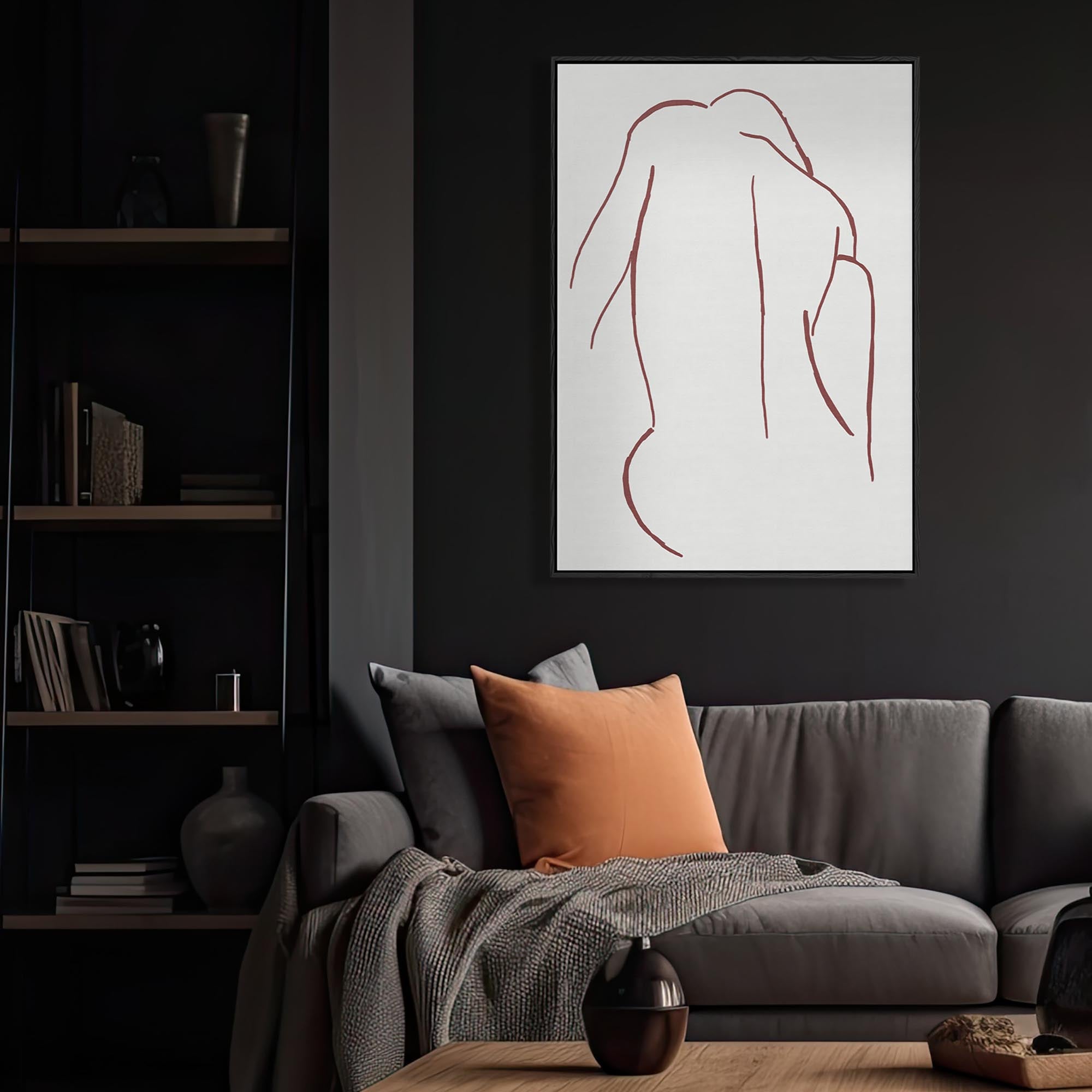 Sitting Figure Line Framed Canvas