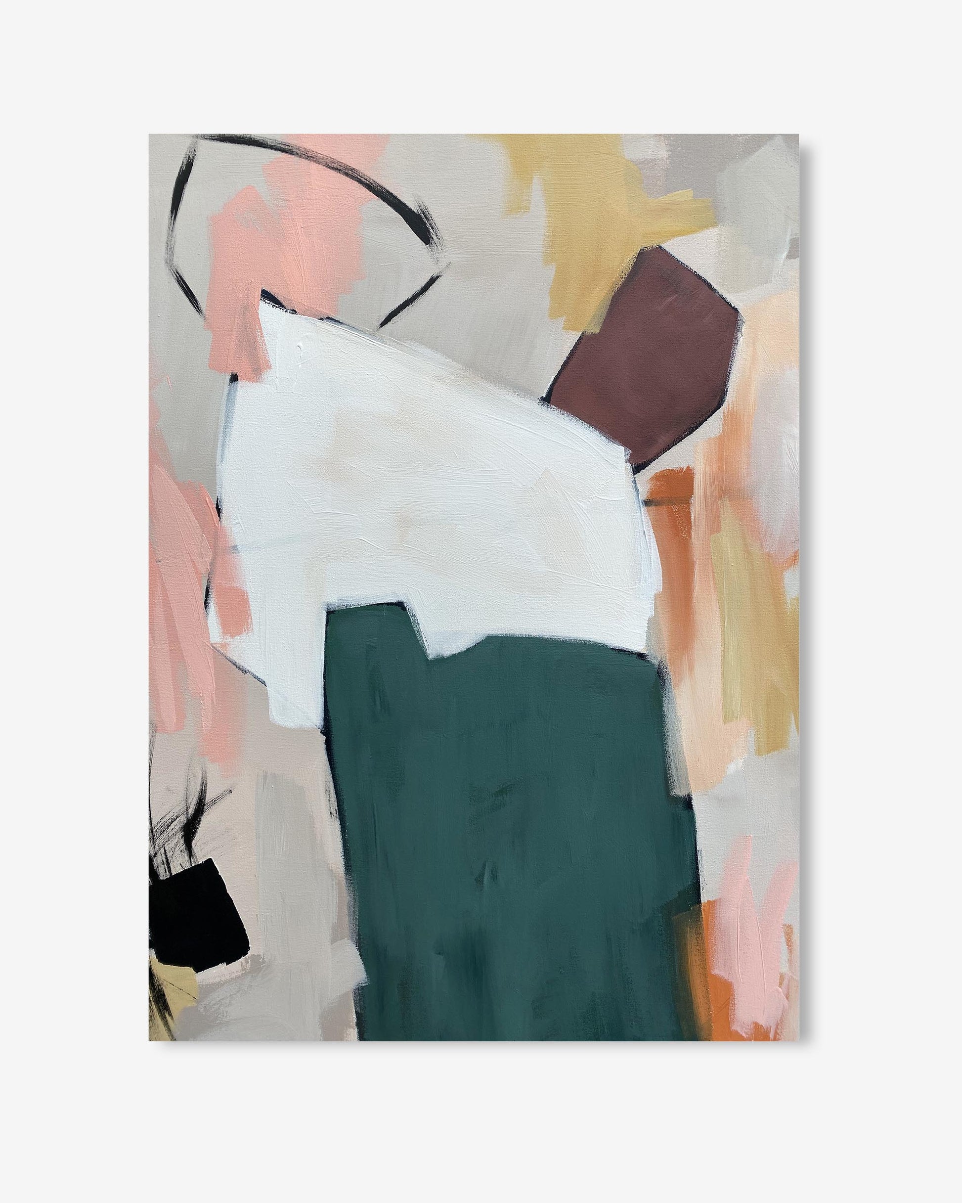 Abstract art print with geometric shapes on a light gray background