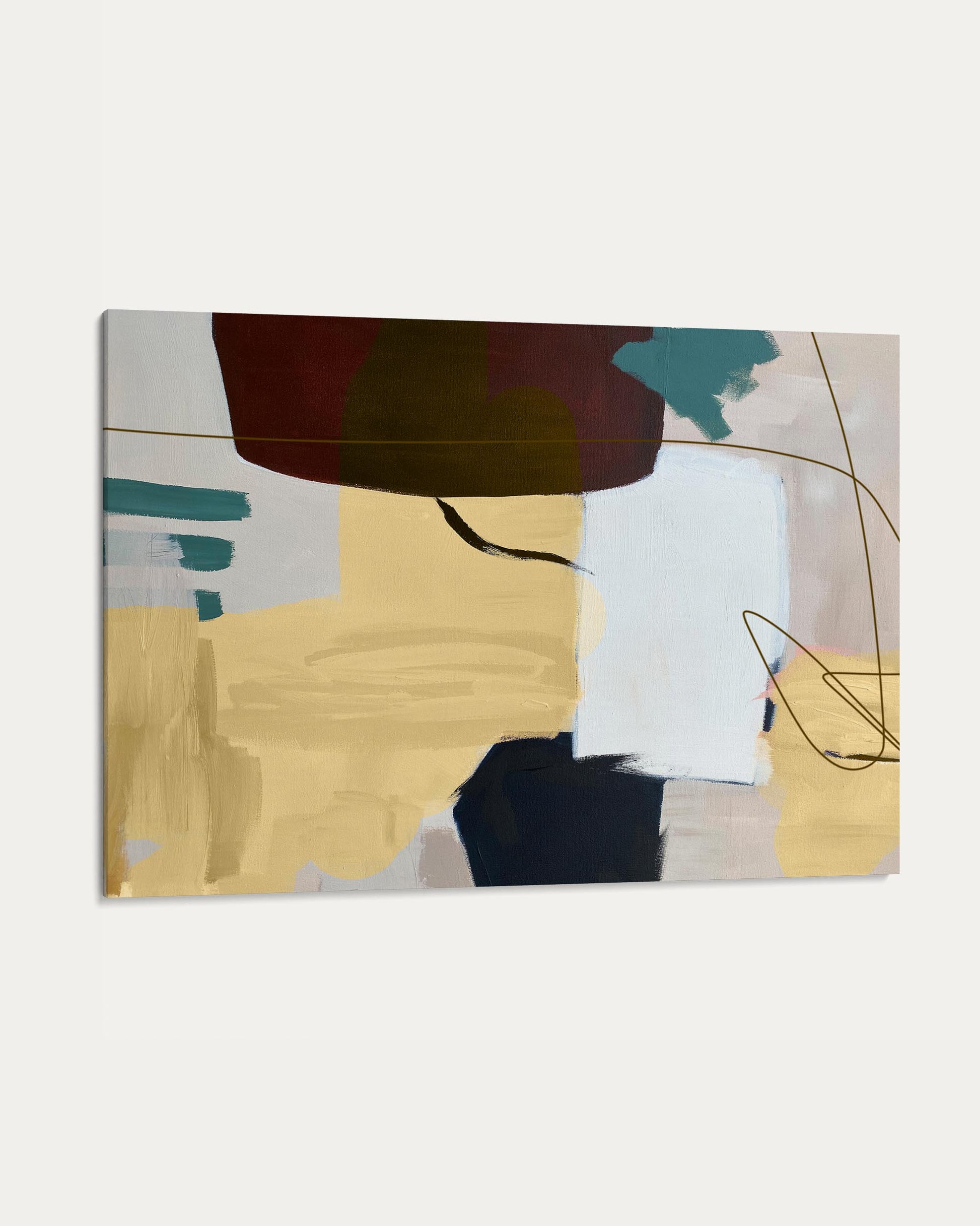 Abstract art print with colorful shapes on a beige background