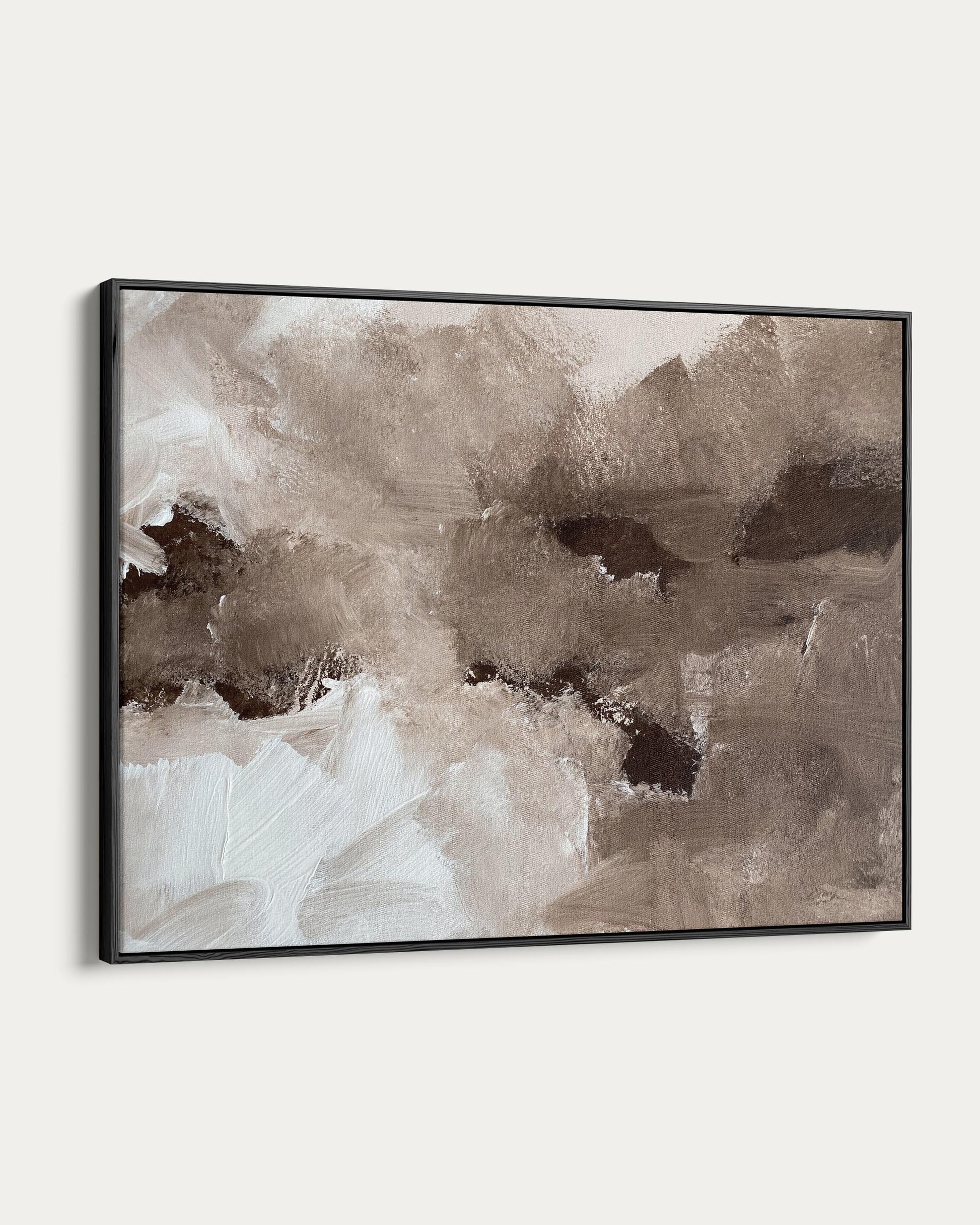 Abstract art print with brown and beige tones on a white background
