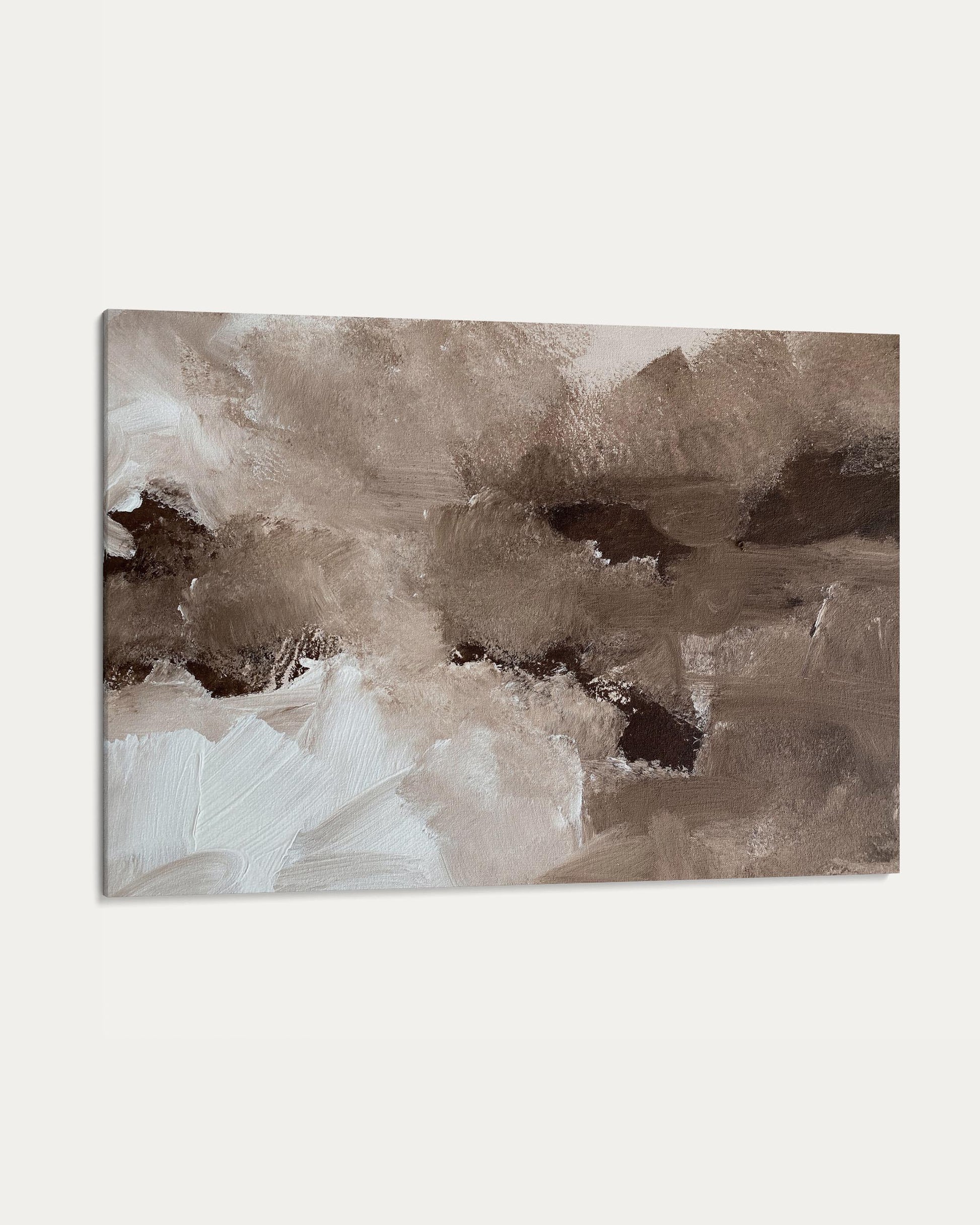 Abstract art piece with brown and beige tones on a white background