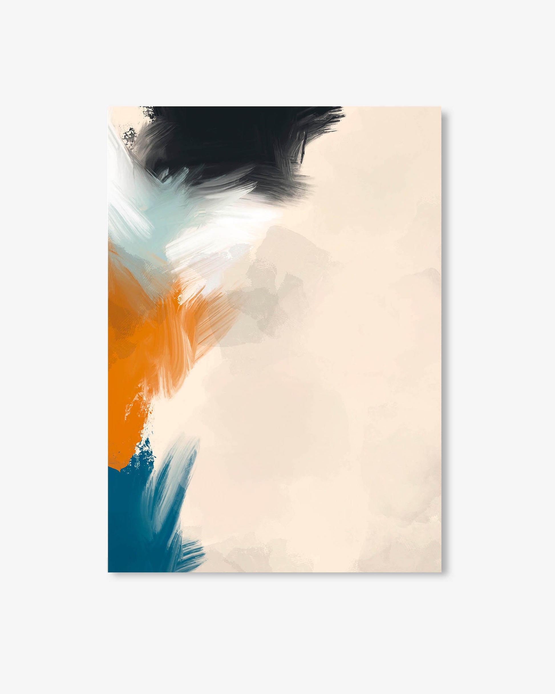 Abstract art print with colorful brush strokes on a beige background