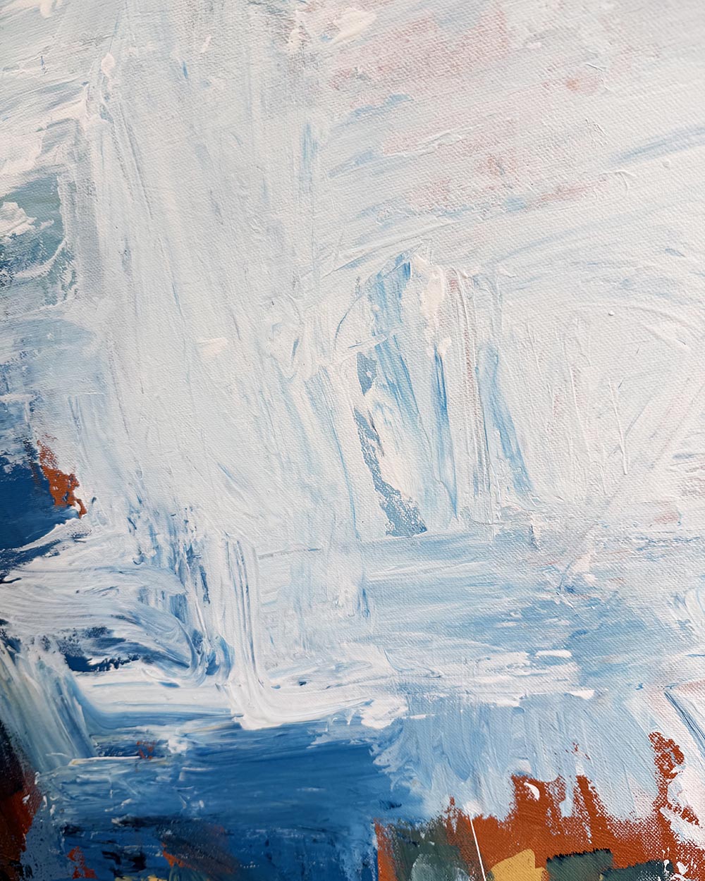 Abstract art with blue and white brushstrokes