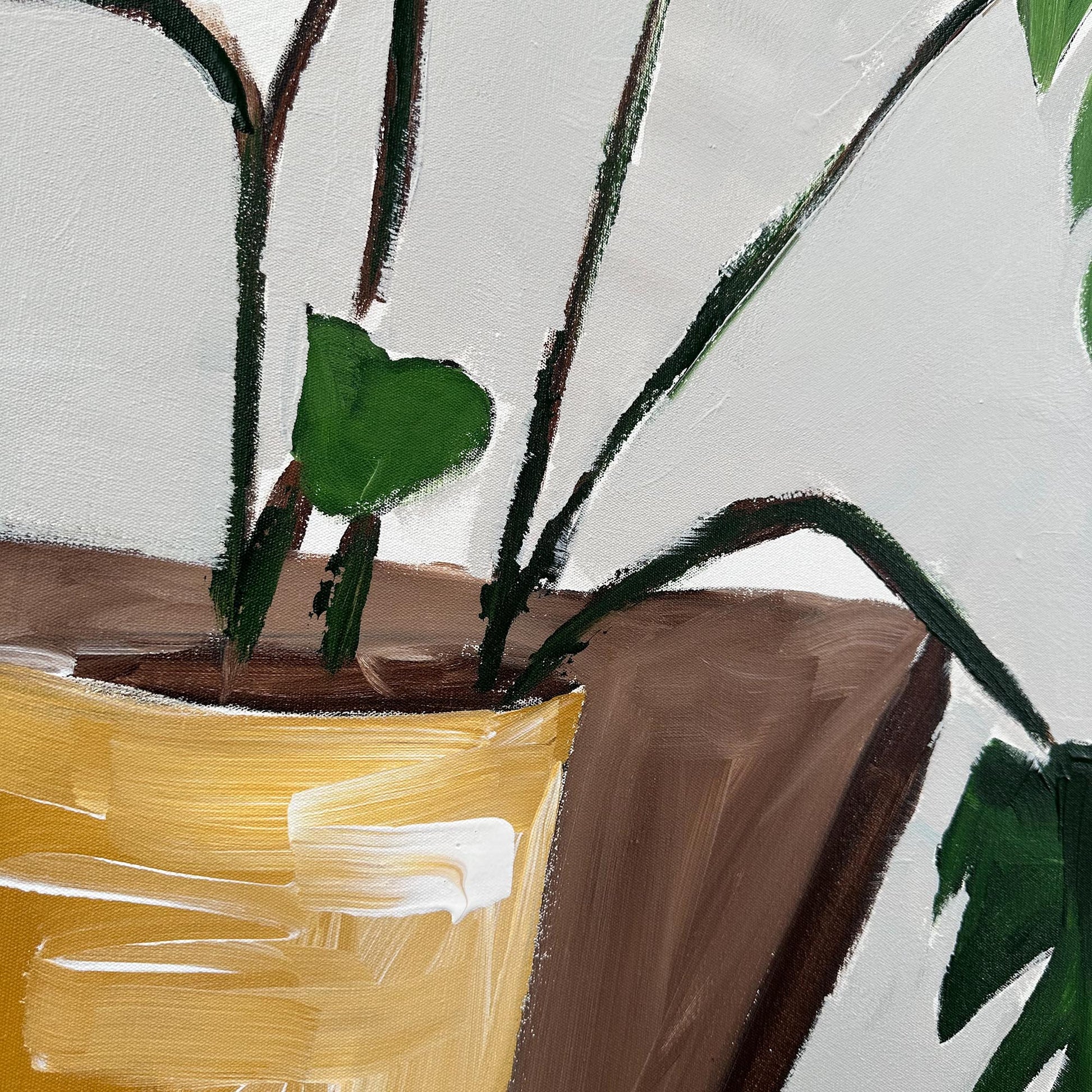 Monstera Study In Yellow Pot - Original Painting-Abstract House
