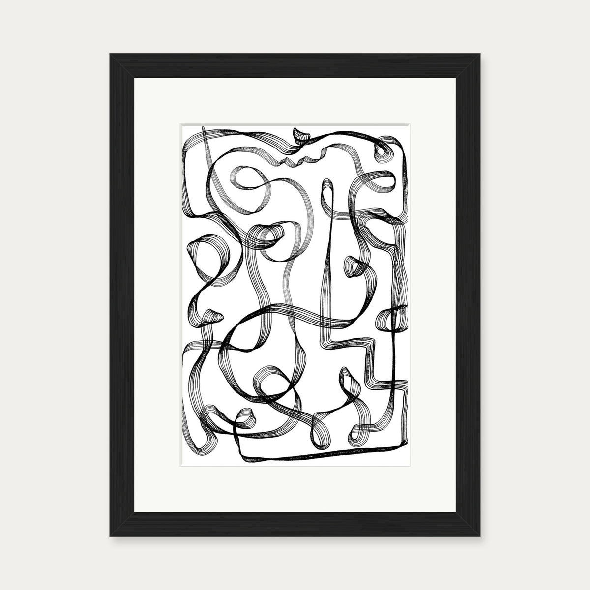 Dimensional Maze Lines Art Print — 30 x 40 cm — Black Frame
